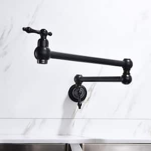 Wall Mounted Pot Filler Double Handle Kitchen Sink Faucet Folding Brass Swing Arm Modern Commercial Taps in Matte Black