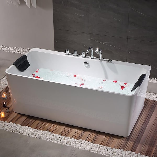 67 in. Acrylic Center Drain Rectangle Flat Bottom Freestanding Bathtub in White 67 in. Acrylic Center Drain Rectangle Flat Bottom Freestanding Bathtub in White
