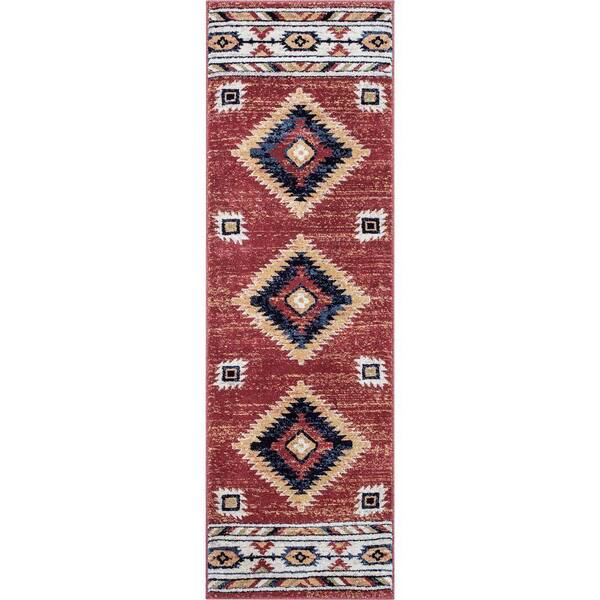 Tulsa Lea Traditional Vintage Southwestern Tribal Crimson 2 ft. 7 in. x 7 ft. 3 in. Runner Rug