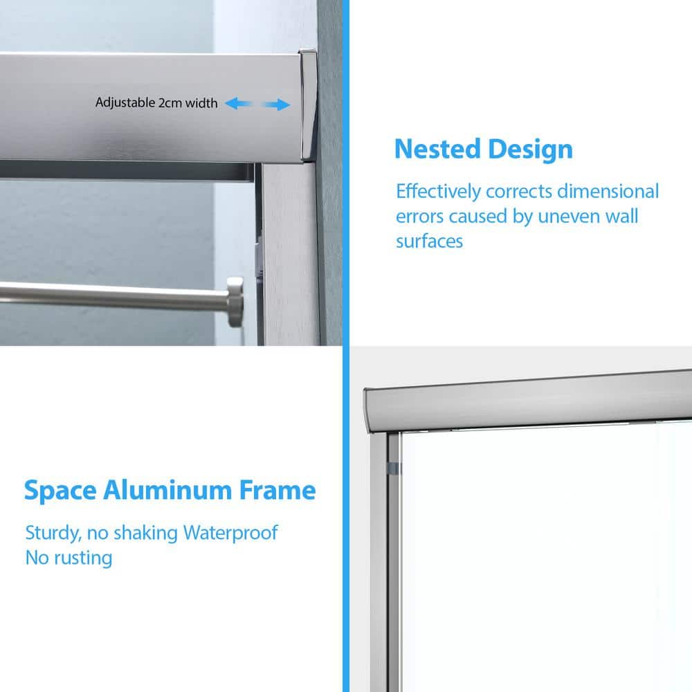 48" Brushed Nickel Semi-Frameless Sliding Shower Door with Clear Glass