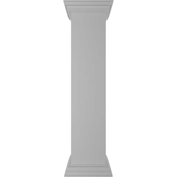 Plain 48 in. x 10 in. White Box Newel Post with Flat Capital and Base Trim (Installation Kit Included)