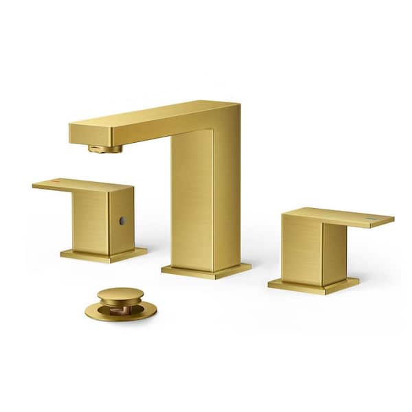 8 in. Widespread Double Handle Honeycomb Waterfall Spout Bathroom Sink Faucet with Pop Up Drain in Brushed Gold