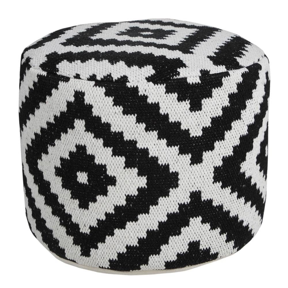 Monochromatic Medallion Geometric Round Pouf Ottoman