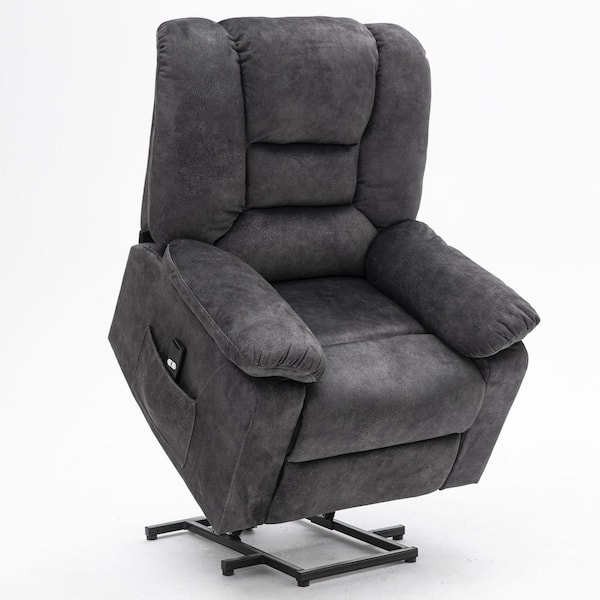 Grayish Blue High Back Velvet Electric Power Lift Recliner Chair with 10 Massage Mode and Lumbar Heating, Side Pocket