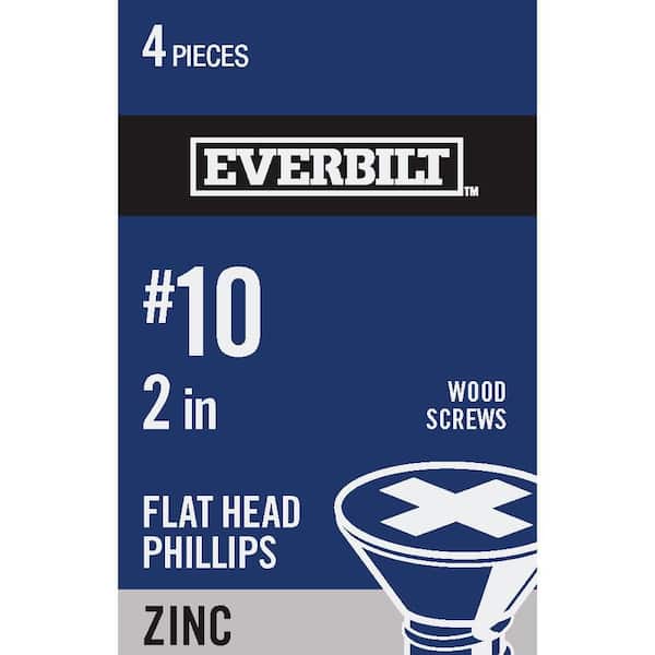 Everbilt #10 x 2 in. Zinc Plated Phillips Flat Head Wood Screw (4-Pack)