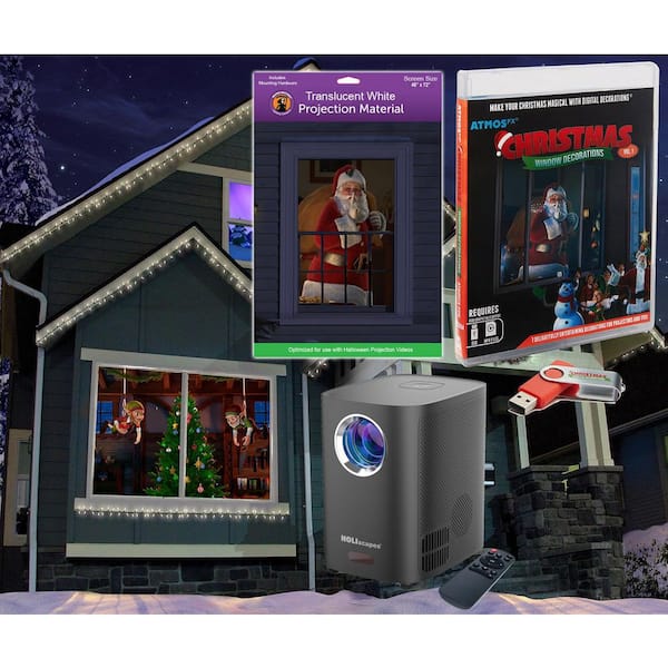 Atmosfx Christmas Compilation Projector Kit - 7-Videos on USB Plus Projector Plus 48 in. x 72 in. Screen
