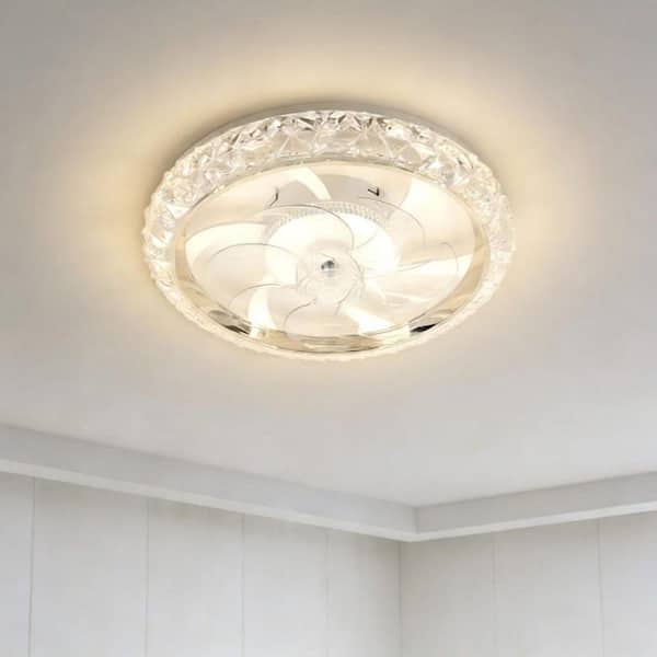 19 in. 15W 7-Blade White Crystal Ceiling Fan with Stepless Dimming and Night Light, Brightness Adjustment 3000 to 6500K