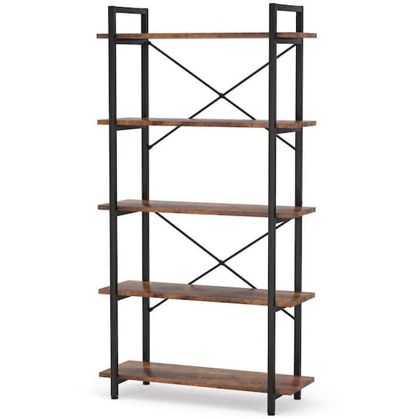 TRIBESIGNS WAY TO ORIGIN Jannelly 63 in. Tall Rustic Brown Engineered Wood 5-Shelf Etagere Bookcase Freestanding Bookshelf with Metal Frame