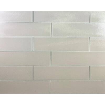 Large Format Design Cougar Fur Textured Creme 4 in. x 16 in. x 6 mm. Glossy Glass Subway Tile (8 Sq. Ft./Case)