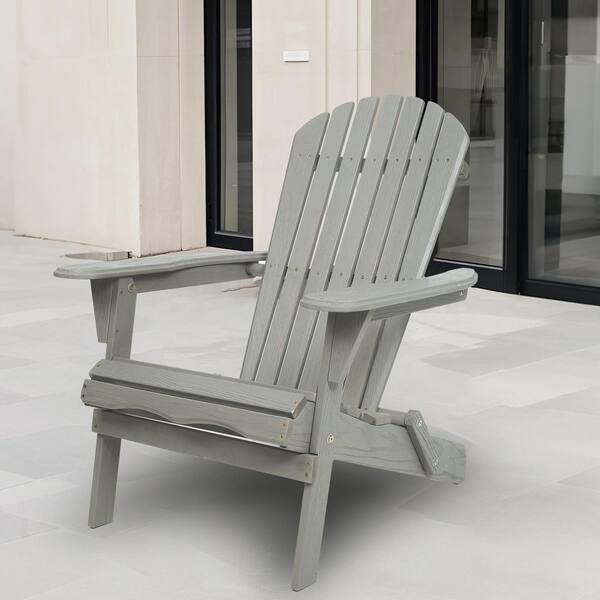 Gray Cedar Wood Grain Folding Adirondack Patio Chair Set (2