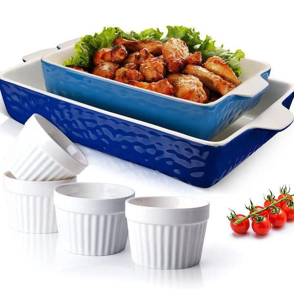 3 Pack Stone Pattern Ceramic Rectangular Baking Dish Set Nonstick Bakeware with Handles for Oven and Cooking