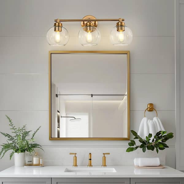 22 in. 3-Light Gold for Bathroom Vanity Light Wall Sconce with Clear Glass Shades for Bathroom, Vanity, or Mirror