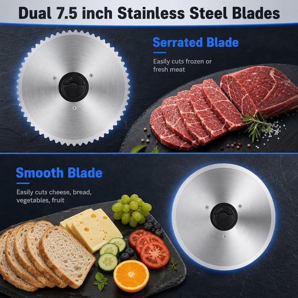 Numhew 150 W Silver Stainless Steel Meat Slicer, Electric Deli