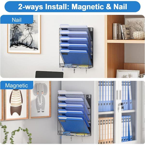 6-Tier Magnetic Wall Hanging Magazine Rack, Metal Paper Folder