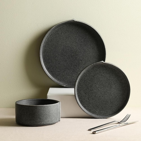 STONE LAIN Bao 12-Piece Charcoal-Gray Stoneware Dinnerware Set