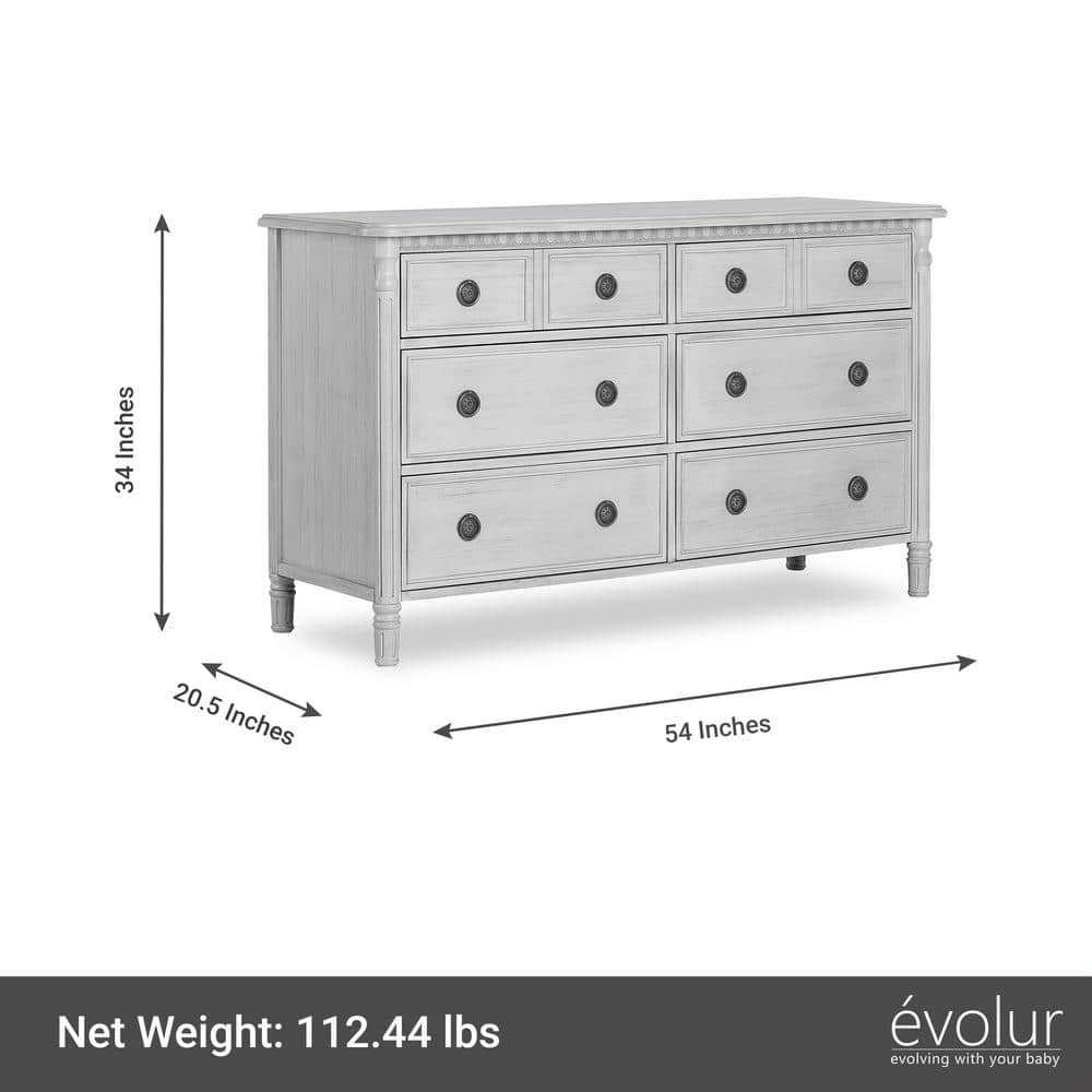 Elegant Antique Grey Mist Double Dresser with Dovetail Drawers