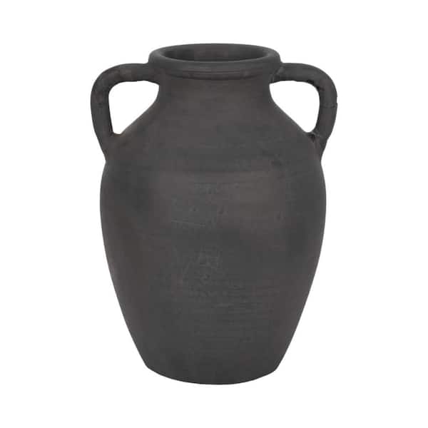 13 in. Black Terra Cotta Amphora Decorative Vase with Double Handles