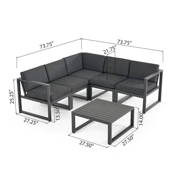Jameson 6-Piece Aluminum Outdoor Patio Sectional Set with Dark Grey Cushions