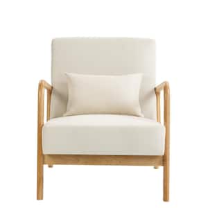 25.78 in. W Modern Beige Wood Frame Cotton And Linen Upholstered Accent Armchair With 1-Pillow (set of 1)