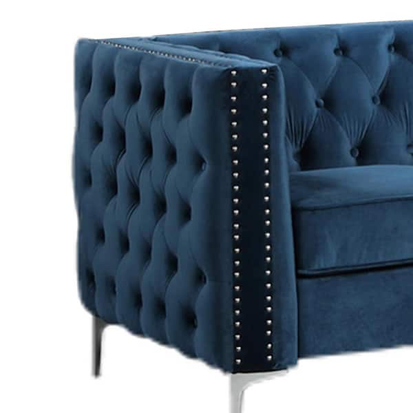 Best Master Furniture Fleming 84 in. L Navy Velvet 3 Seater Sofa