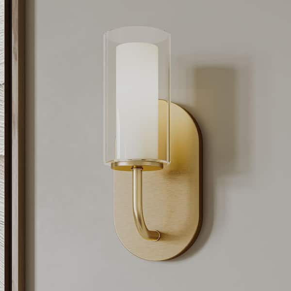 Mack 4.5 In. 1-Light Brushed Gold Modern Traditional Wall Sconce with Layered Glass Shade