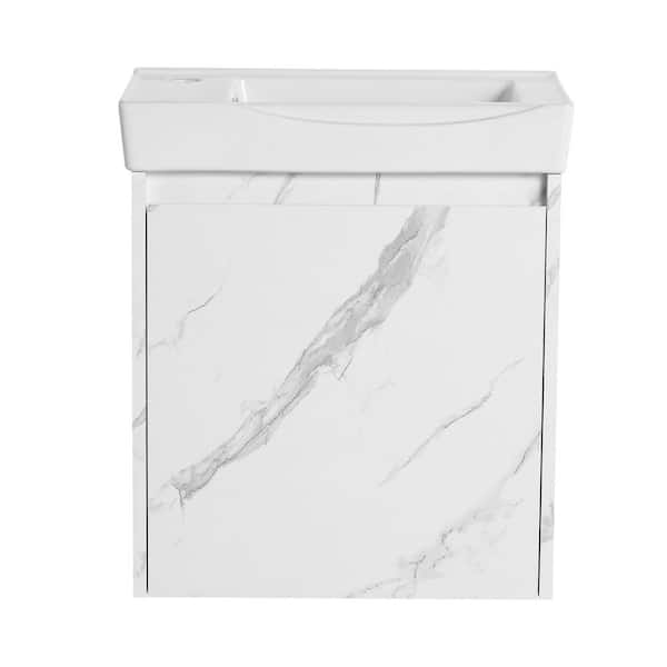 20 in. Single Sink Floating White Bath Vanity with White Ceramic Top, Bevel Handle