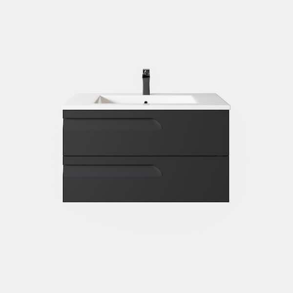 Joy 40 in. Single Sink Floating Black Bath Vanity with White Porcelain Top (Assembled)