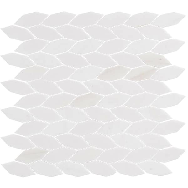 Channing Pearl Elongated Hex White 4.5 in. x 8.25 in. Smooth Natural Stone Mosaic Wall Tile Sample