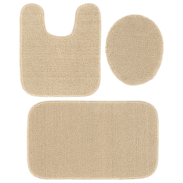 Garland Rug Gramercy Champagne Beige Solid Plush Rectangle 3-Piece Bath Rug Set
