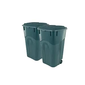 32 Gal. Wheeled Outdoor Garbage Can with Attached Snap Lock Lid and Heavy-Duty Handles, Green (2-Pack)