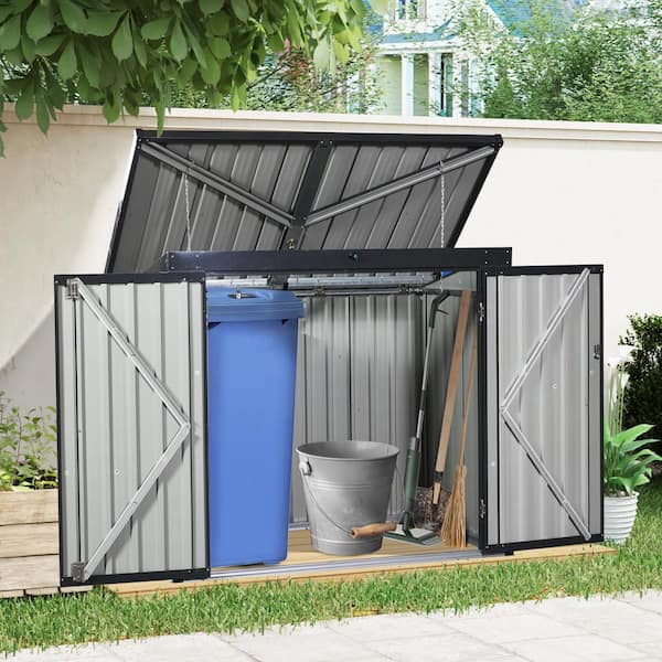 5.39 ft. W x 3.44 ft. D Coverage 20 sq. ft. Black Metal Garbage Bin Shed Stores 2 Trash Cans