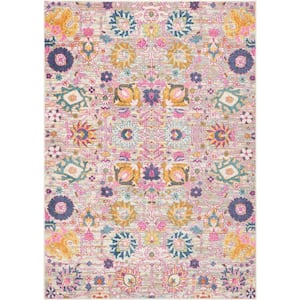 Passion Silver 5 ft. x 7 ft. Persian Floral Vintage Area Rug