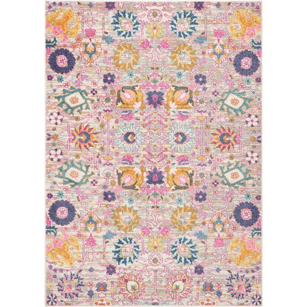 Nourison Passion Silver 5 ft. x 7 ft. Persian Floral Vintage Area Rug