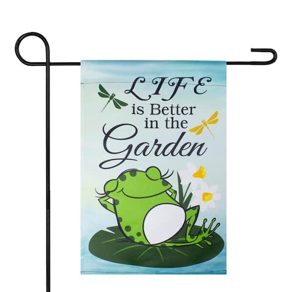12.5 in. x 18 in. Life is Better in The Garden Green Frog Outdoor Garden Flag