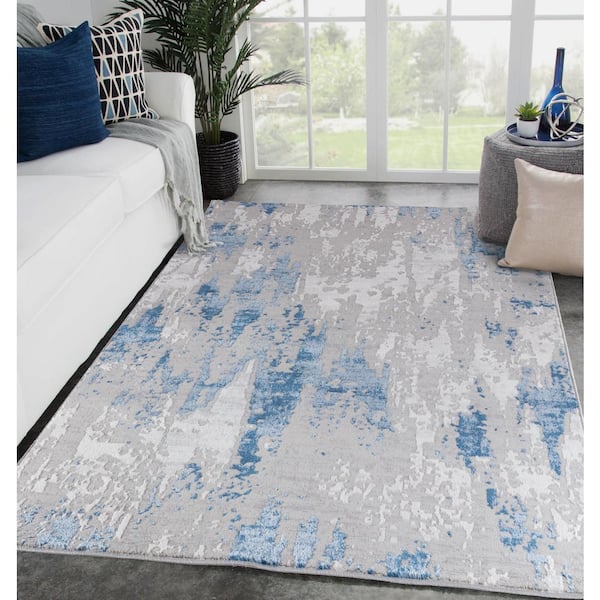 The Sofia Rugs Water Aura Blue And Gray Area Rug 8 Ft X 10 Abstract Polypropylene Jute Lara 4398a Db810 The Sofia Rugs Water Aura Blue And Gray, Light Gray Area Rug 8×10