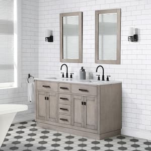 Chestnut 60 in. W x 21.5 in. D Vanity in Grey Oak with Marble Vanity Top in White with White Basin and Mirror