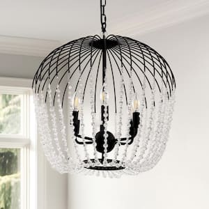 6-Light Black Crystal Pendant, Unique Statement Chandelier with E12 Base, No Bulbs Included