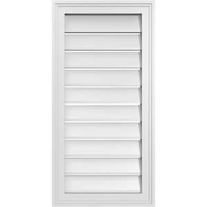 16 in. x 32 in. Vertical Surface Mount PVC Gable Vent: Functional with Brickmould Frame