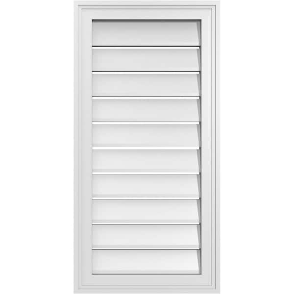 Ekena Millwork 16 in. x 32 in. Vertical Surface Mount PVC Gable Vent: Functional with Brickmould Frame