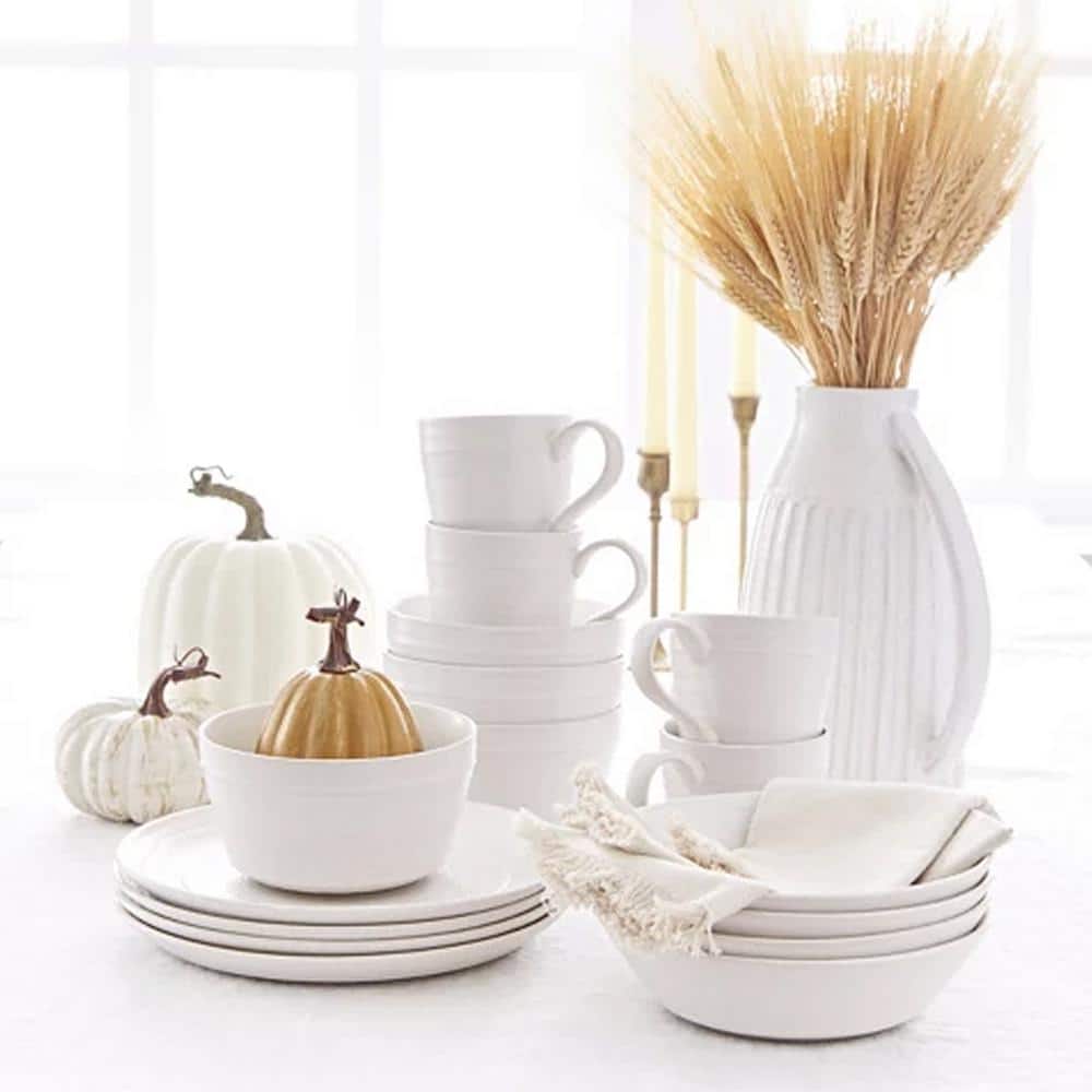 White Ceramic 16-Piece Round Dinnerware Set for 4
