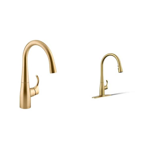 Simplice Bar Faucet and Pull-Down Sprayer Kitchen Sink Faucet in Vibrant Brushed Moderne Brass