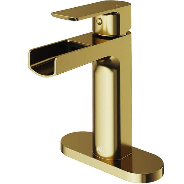VIGO Ileana Single Handle Single-Hole Bathroom Faucet with Deck Plate in Matte Brushed Gold