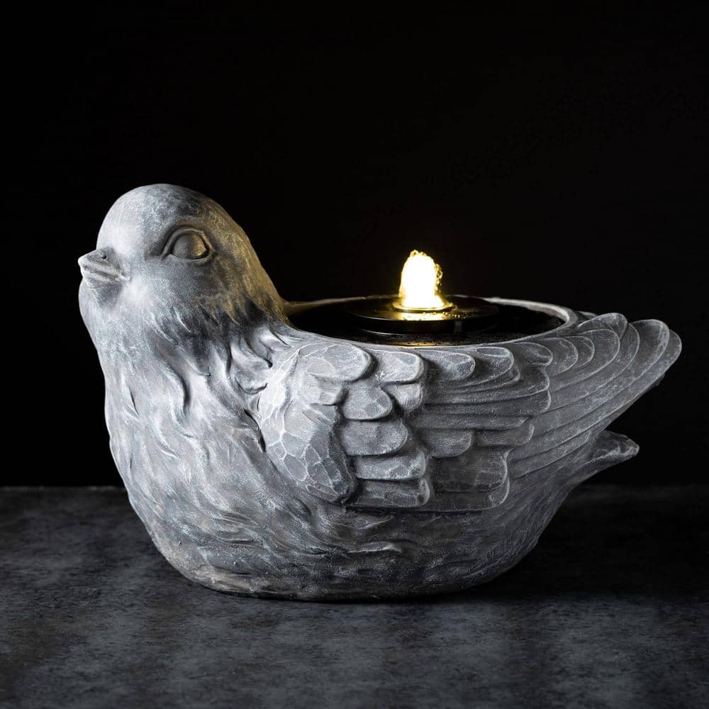 Gray Resin Bird Fountain with Classic Stone Finish