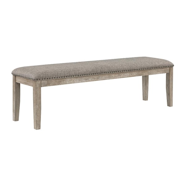 Benjara Brown, Gray and Gray 63.5 in. Backless Bedroom Bench with Nailed Trim