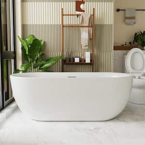 VALLEY 67 in. Modern Acrylic Oval Freestanding Flatbottom Non-Whirlpool Bowl Shaped Soaking Bathtub in White