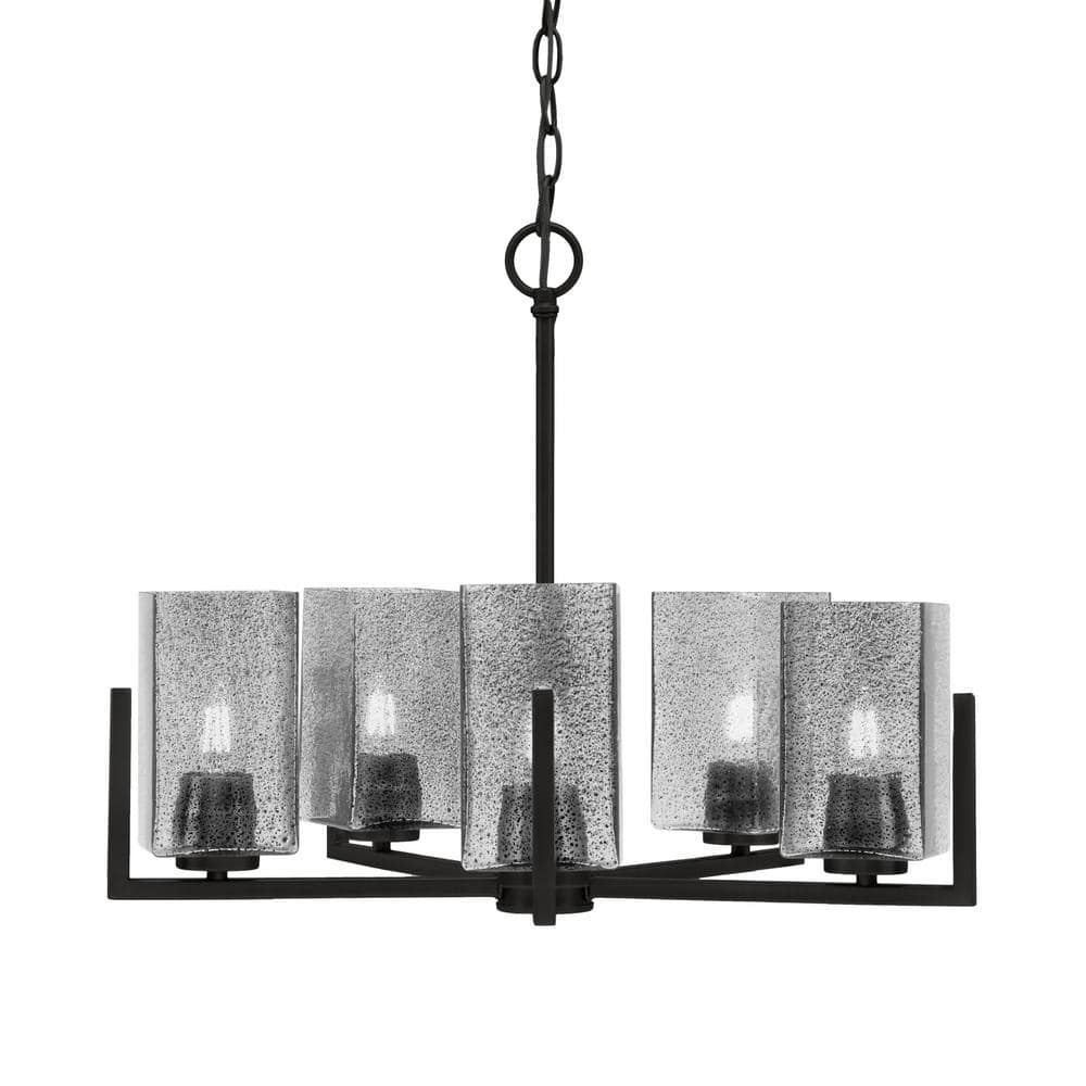 Cottonwood 20 in. 5 Light Matte Black Chandelier with 3.5 in. Square Smoke 