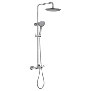 5-Spray Wall Mount Handheld Shower Head Thermostatic Rain Shower Faucet 1.8 GPM 9 in. Brushed Nickel