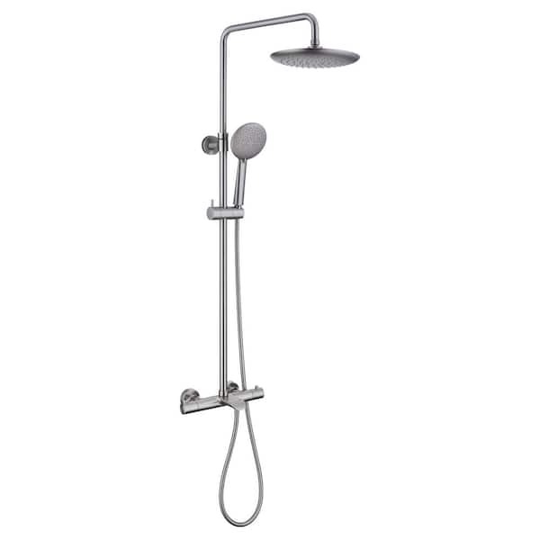 Dimakai 5-Spray Wall Mount Handheld Shower Head Thermostatic Rain Shower Faucet 1.8 GPM 9 in. Brushed Nickel