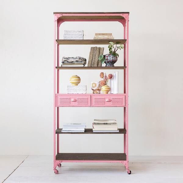 Storied Home 5-Tier Metal and Wood Shelving Unit with Drawers in