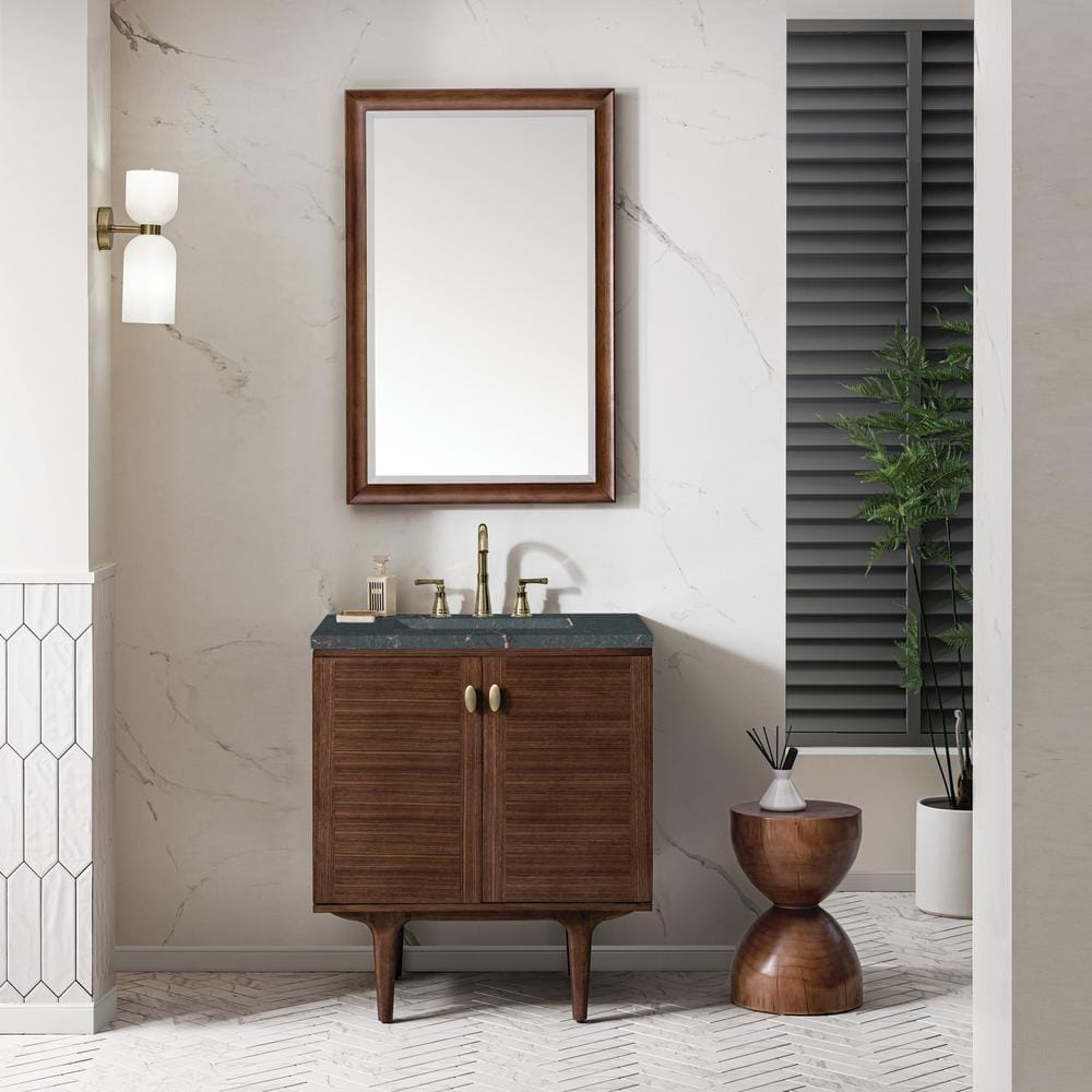 Amberly 30.0 in. W x 23.5 in. D x 34.7 in. H Single Bathroom Vanity Mid-Century Walnut and Parisien Bleu Quartz Top price history on PriceWatchPro